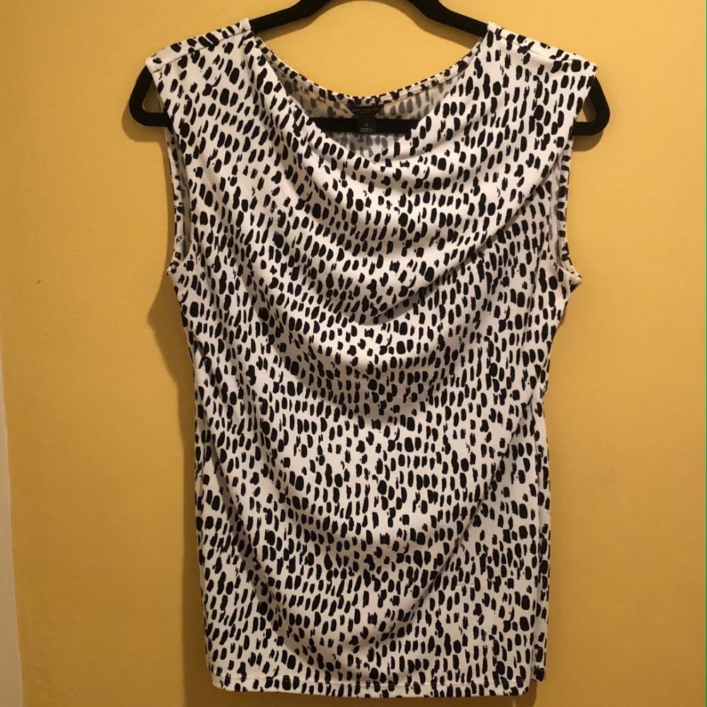 ANN TAYLOR White Black Print Sleeveless Top Small